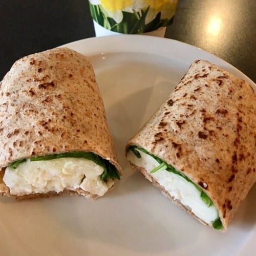Spinach, Egg White & Feta on A Wrap.