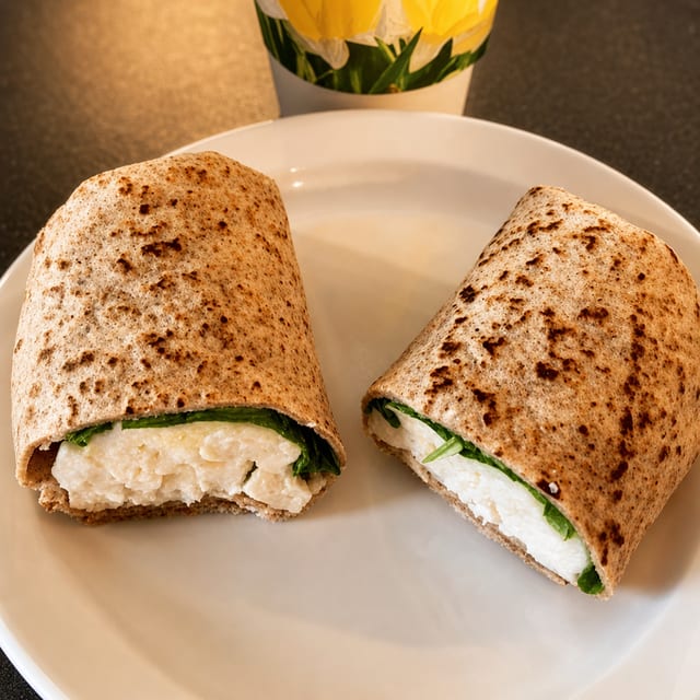 Spinach, Egg White & Feta on A Wrap.